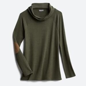 NWT Market & Spruce Marven Olive Green Top Marled Knit Elbow Patch Cowl Neck S
